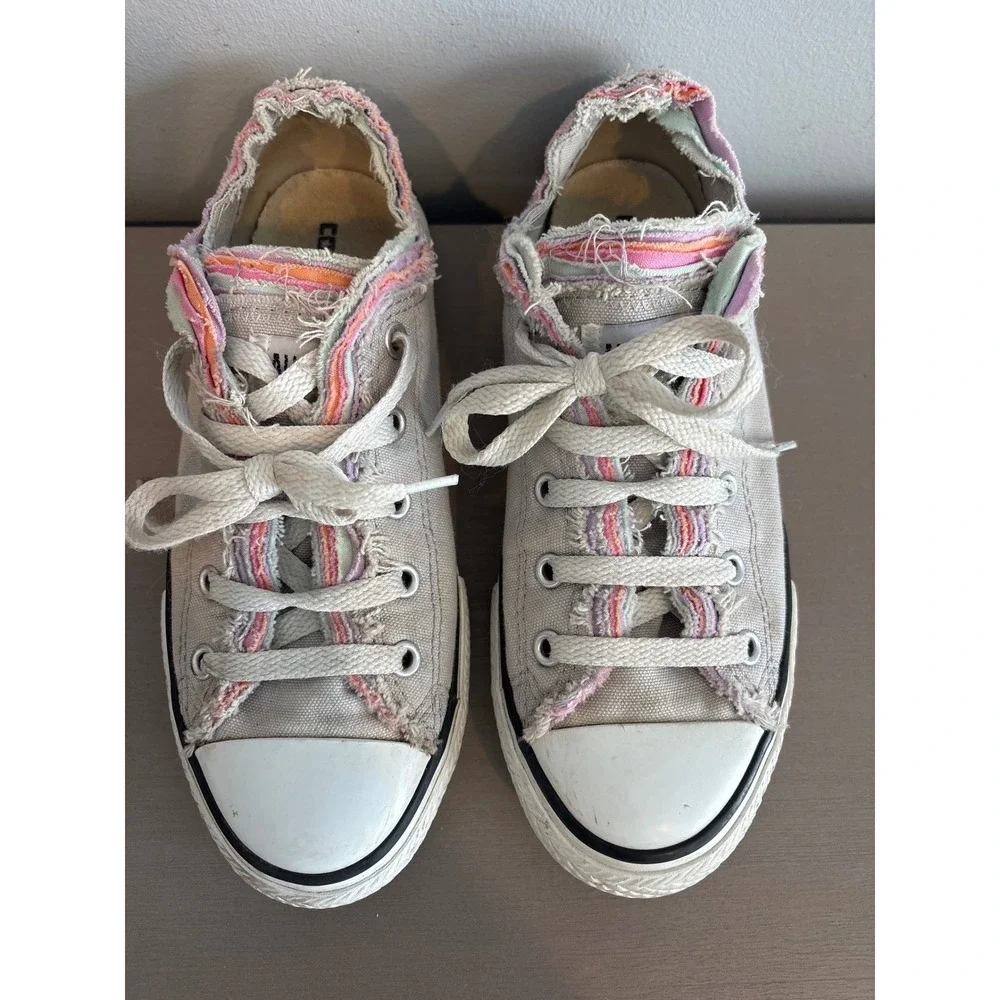 Girls Converse Chuck Taylor All Star‎ Low Top Frayed Edge Multi Color Shoes 3